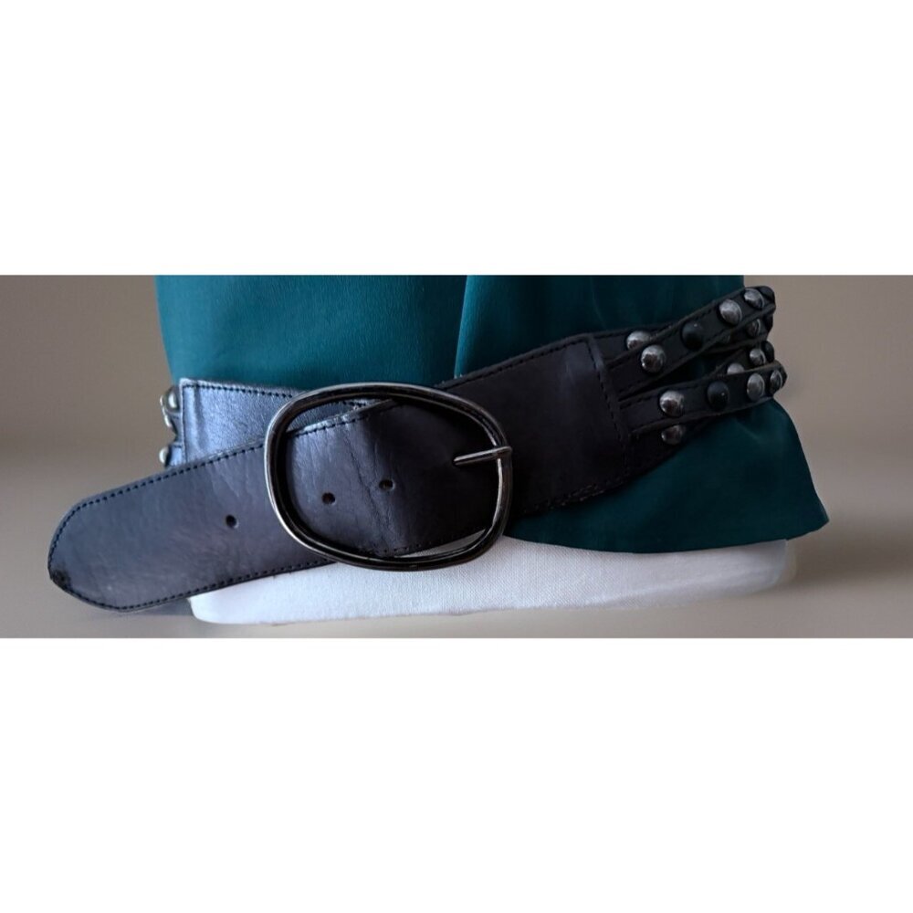 Linea Pelle Belt LP0801 80% Genuine Leather 20% Iron Size Medium Black Glam Roc